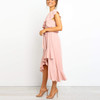 Solid Color One-Shoulder   Stitching Ruffled Dress