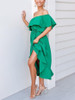 Solid Color One-Shoulder   Stitching Ruffled Dress