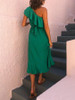 Solid Color One-Shoulder   Stitching Ruffled Dress