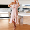 Solid Color One-Shoulder   Stitching Ruffled Dress
