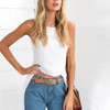 Round Neck Asymmetric Hem Backless Plain Blouse