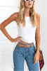 Round Neck Asymmetric Hem Backless Plain Blouse