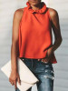 High Neck  Asymmetric Hem Bowknot  Plain  Blouses