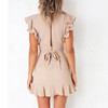 Sexy V-Neck Ruffled Slim Bag Hip Strap Waist Slimming Dress