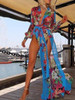 Deep V Neck  Asymmetric Hem Loose Printed Maxi Dresses