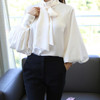 Casual Chiffon Bishop Sleeve Pure Colour Shirt