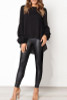 Round Neck  Asymmetric Hem  Plain  Lantern Sleeve  Blouses