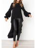 Round Neck  Asymmetric Hem  Plain  Lantern Sleeve  Blouses