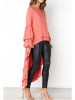 Round Neck  Asymmetric Hem  Plain  Lantern Sleeve  Blouses