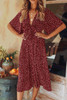 Fashion V Collar Flare Sleeves Floral Maxi Casual Dress