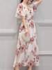 Chic Round Neck  Floral Printed  Chiffon Maxi Dress