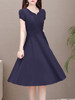V-Neck  Drawstring  Plain  Drawstring Skater Dress