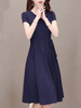 V-Neck  Drawstring  Plain  Drawstring Skater Dress