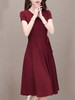 V-Neck  Drawstring  Plain  Drawstring Skater Dress