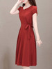 V-Neck  Drawstring  Plain  Drawstring Skater Dress
