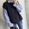 Fashion Long Sleeve Striped Shirt And Sweater Vest