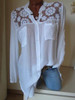 Cotton/Linen Lace Plain  Long Sleeve Blouse