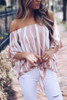 Off Shoulder  Striped  Batwing Sleeve  Blouses Off Shoulder  Striped  Batwing Sleeve  Blouses