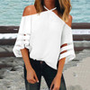Sexy Halter Strapless Bell Sleeve Stitching Mesh T-Shirts