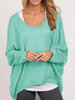 Round Neck  Asymmetric Hem  Plain  Batwing Sleeve Sweaters