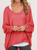 Round Neck  Asymmetric Hem  Plain  Batwing Sleeve Sweaters