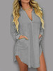 Turn Down Collar Patch Pocket  Plain Casual Dress