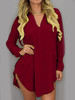 Turn Down Collar Patch Pocket  Plain Casual Dress