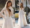 Elegant Deep V Neck Backless 3D Flora Beach Bridal Gown