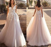 Graceful V Neck Backless 3D Floral Bridal Gown
