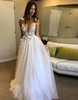 Deep V-neck Flowery Appliques Backless Bridal Gown