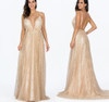 Sequined Gold Spaghetti Strap Party Gown