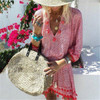 2019 V Collar  Defined Waist Loose Vacation Dress