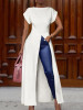 Fashion Round Neck Short Sleeve High Slit Zipper Solid Color Sexy Blouse