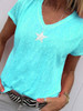 Star Printed V Neck Short Sleeve Casual T-Shirts