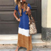 Ankle-Length Short Sleeve V-Neck Pullover Casual Maxi Dress