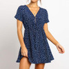 Fashion V-Neck Short-Sleeved Dot   Chiffon Mini Dress