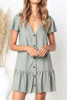 V Neck  Single Breasted  Plain  Short Sleeve Mini Casual Dresses