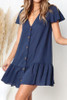 V Neck  Single Breasted  Plain  Short Sleeve Mini Casual Dresses