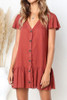 V Neck  Single Breasted  Plain  Short Sleeve Mini Casual Dresses