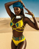 African Print Two-Pieces Geometric Golden High Waist Swimming Suit