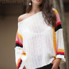 Casual crochet striped knitted sweater