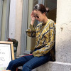 Knitted Plaid O Neck Long Sleeve Pullover