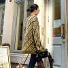 Knitted Plaid O Neck Long Sleeve Pullover