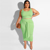 Plus Size Spaghetti Strap Crop Top And Bodycon Belt Skirts