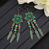 Antique Green Flower Boho Dangle Drop Earrings