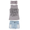 Girls Top  + Jeans Shorts+Scarf Outfit