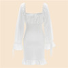 Vintage White Lace Eyelet Square Neck Bell Sleeve Dress