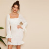 Vintage White Lace Eyelet Square Neck Bell Sleeve Dress