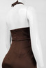 Donna Ricco Halter Neck Open Back Ruched Solid Satin Dress (Petite)