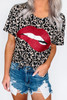 Leopard Print biting Red lip tee